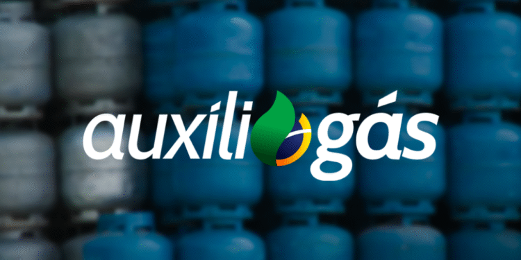Imagem do logo do Auxílio Gás com fundo de botijões de gás, relacionada ao pagamento de junho de 2025.