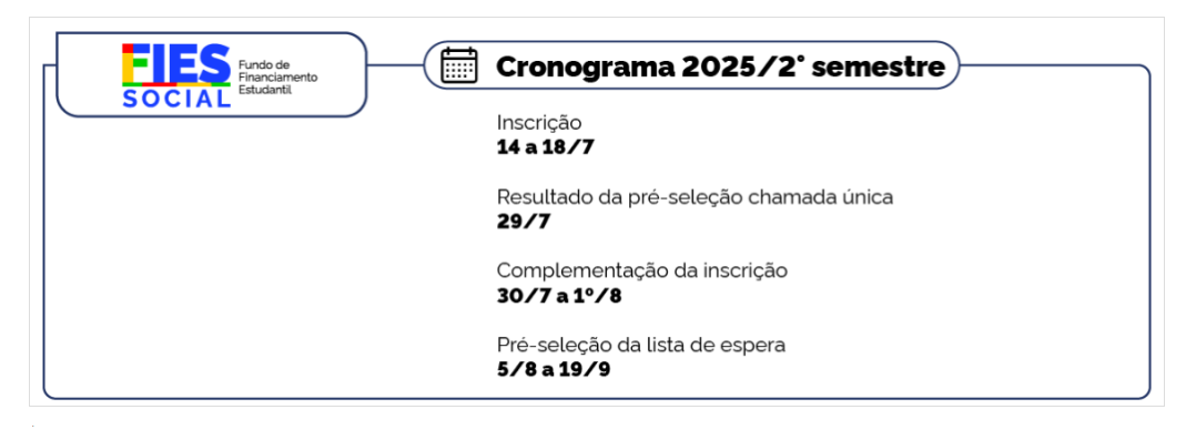 Confira o cronograma completo do Fies 2025/2º semestre