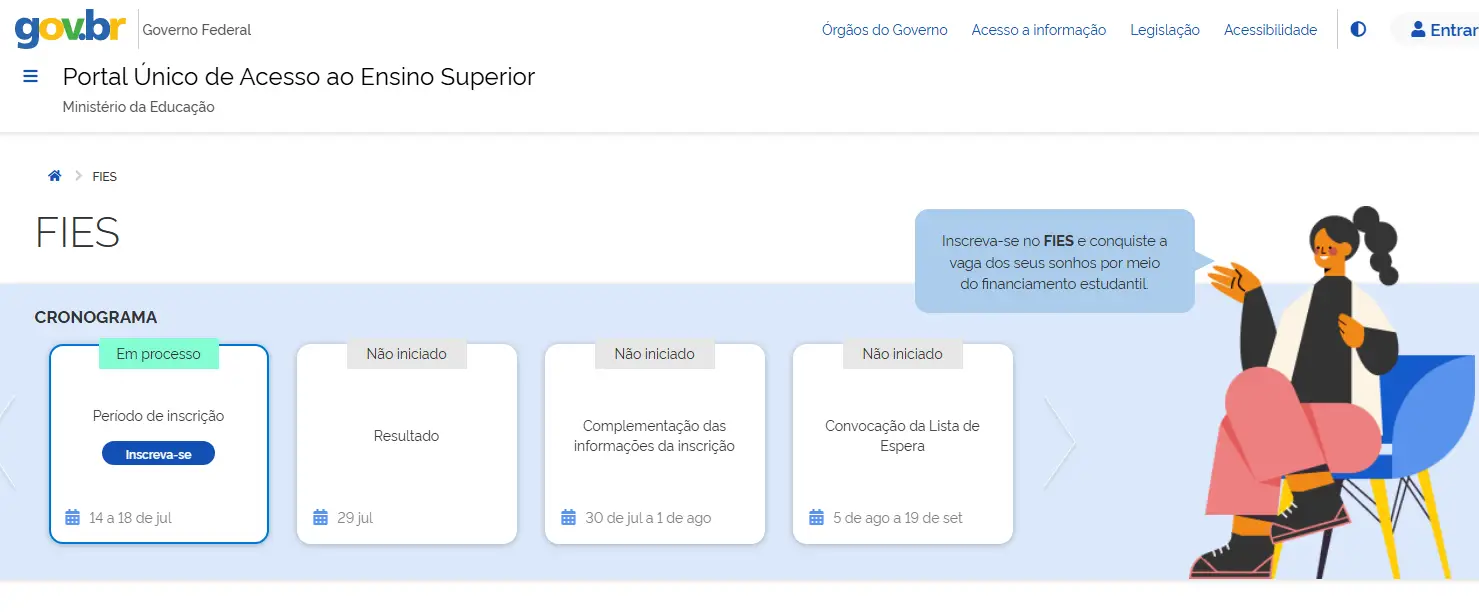 Cronograma de inscrição no FIES 2025.