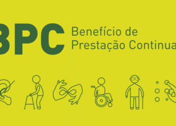 Logo do Programa Benefício de Prestação Continuada (BPC) com ilustrações representando pessoas com diferentes deficiências.