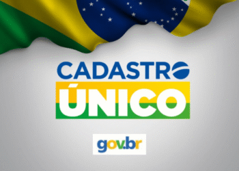 Imagem do Cadastro Único com a bandeira do Brasil ao fundo