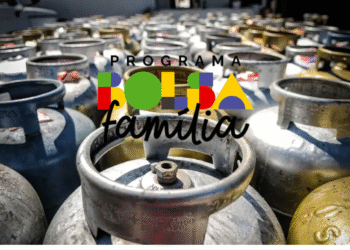 Bolsa Família e Auxílio Gás: cilindros de gás com texto do programa