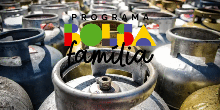 Bolsa Família e Auxílio Gás: cilindros de gás com texto do programa
