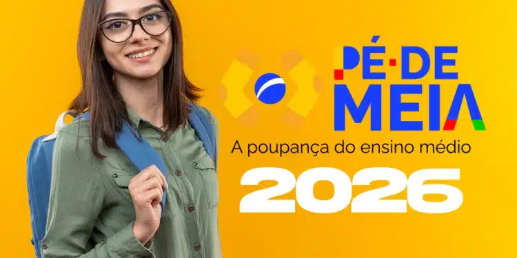 Orçamento 2026 corta verba do Pé-de-Meia e preocupa estudantes; entenda o que muda 1 Jovem com mochila azul sorrindo em fundo amarelo com logo Pé de Meia e texto 2026